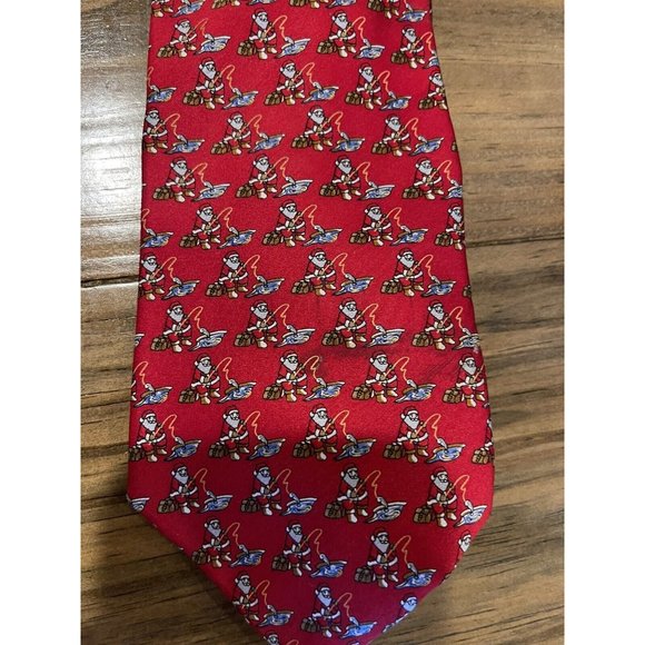 St Nicks Tie Shop 100% Silk Tie Santa Fishing Holiday Christmas made In USA - Picture 2 of 5